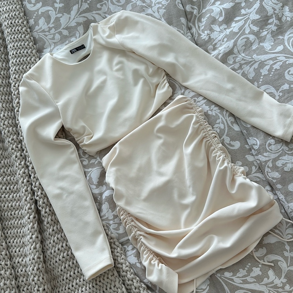 Zara beige set, mini skirt and top